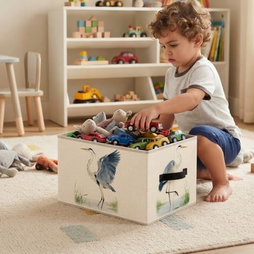 Great Blue Heron Coastal Storage Basket Organizer - color: Blue Heron