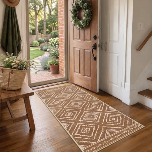 BESTSWEETIE 2'x10' Washable Area Rug for Living Room Runner Yellowbrown - color: Yellowbrown/Cream, size: 2' x 10' (Rectangular)