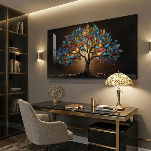 Large Framed Modern Tree of Life Wall Art for Living Room, 30x60 In - color: Jewel Tones, size: 60"L x 30"W