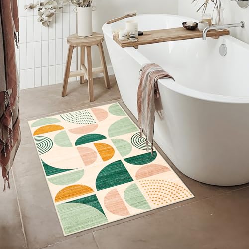 MUJOO Green Small Rug Washable,Boho Area Rugs Non Slip Modern Abstract - color: Green and Yellow, size: 2' x 3' (Rectangular)