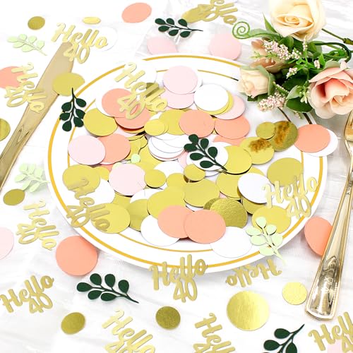 300PC 40TH Birthday Confetti for Table Pink and Sage Green Happy 40TH Birthday Decorations for Women Dots Hello 40 Confetti Scatters Forty Party Decor Supplies - style: Pink Hello 40 Confetti
