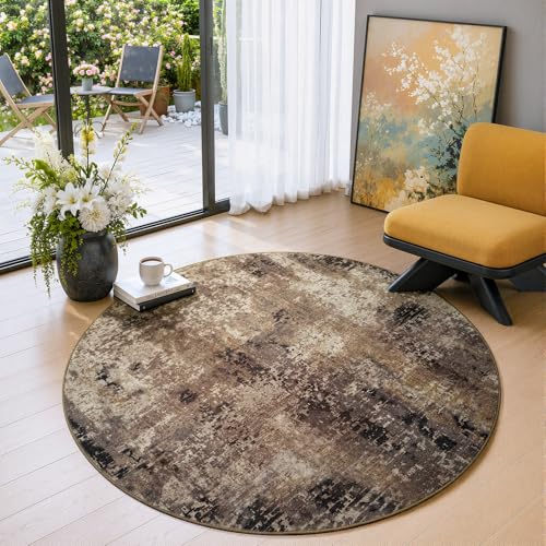 Merelax 4ft Round Brown Red Area Rug Washable Non-Slip Circle Carpet - color: Brown Red, size: 4' x 4'(48''x48'')