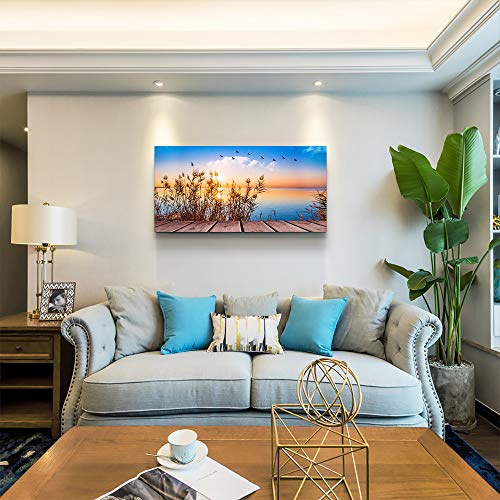 MHARTK66 Ocean Canvas Wall Art for Living Room, Coastal Bedroom 40"x20" - color: Blue Sunrise Scenery (Wrapped Canvas), size: 40"L x 20"W