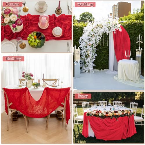 Cheesecloth Table Runner, 10 Ft, Boho Rustic, Red, 1 Pcs - color: Red