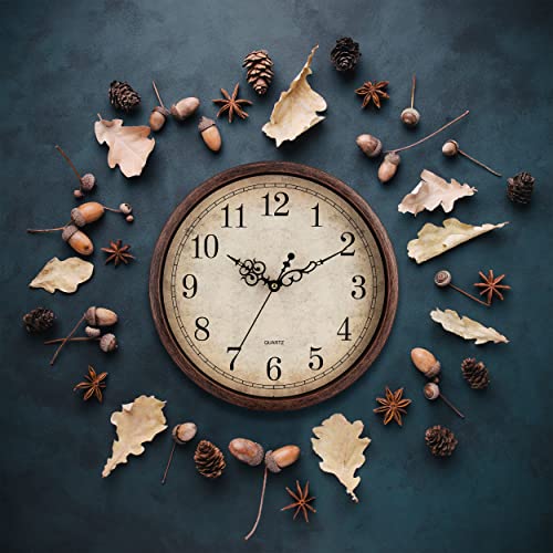 Bernhard Products Vintage Brown Wall Clock Silent Non Ticking 12 Inch Quality Quartz Battery Operated Round Decorative Easy to Read for Home Kitchen Living/Dining Room Bedroom Office Classroom School - color: Vintage, size: 12 Inch