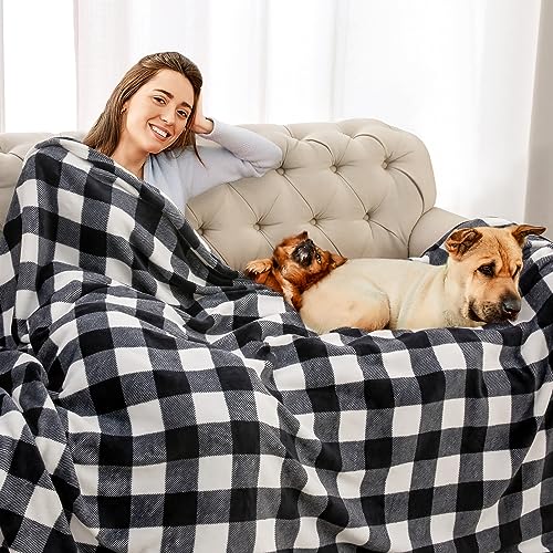BEDELITE Buffalo Plaid Flannel Fleece Throw Blanket for Couch - color: Black & White Buffalo, size: Throw(50"x60")