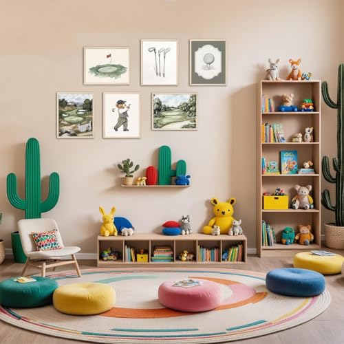 Mynotix Golf Nursery Canvas Poster Set of 6, Vintage Baby Boy Golf Sport Wall Art Teddy Bear Sage Green Kids Wall Decor Print for Living Room Bedroom Children's Room Unframed 8x10 inch - color: Green golf, size: 10"L x 8"W
