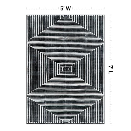 Rugshop Bohemian Stripes Marbella Non-Slip Washable Area Rug Black 5' x 7' - color: Black, size: 5' x 7' (Rectangular)