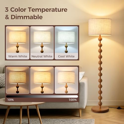 62" Farmhouse Floor Lamp with Remote, Dimmable Standing Lamp,Natural Wood - color: Natural Wood