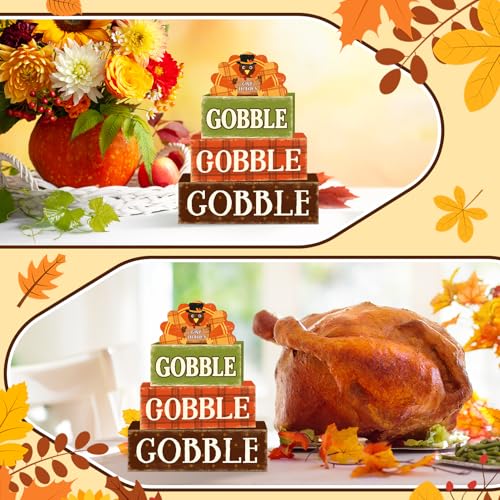 Britimes Tiered Tray Decor Set, 4 Pack, Wooden, Thanksgiving Turkey - style: Gobble Turkey