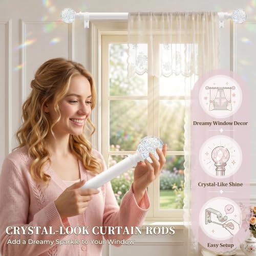 TVWOO White Rainbow Curtain Rods Adjustable Heavy Duty Crystal Ball,18-45" - color: White, size: 18-45" ( 1pack )