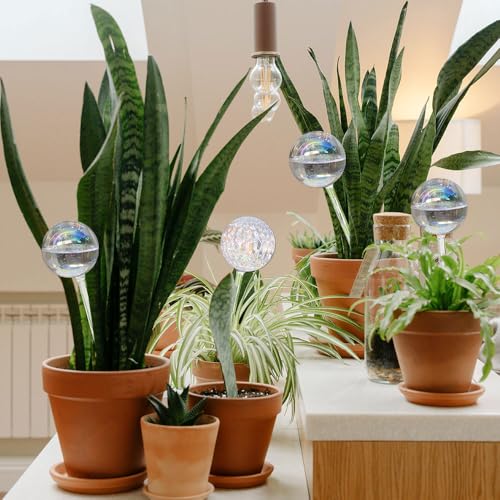 Glass Plant Watering Globes, Water Plants While Away Slow Self Watering Planter Insert Bulbs for Outdoor Indoor Plants, Vacation Plant Watering System Devices (Iridescent Medium 3-Pack) - color: Iridescent Medium 3-pack