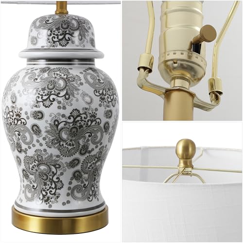 JONATHAN Y Ellis Chinoiserie Ginger Jar Table Lamp 29.5", Gray/White - color: Gray/White