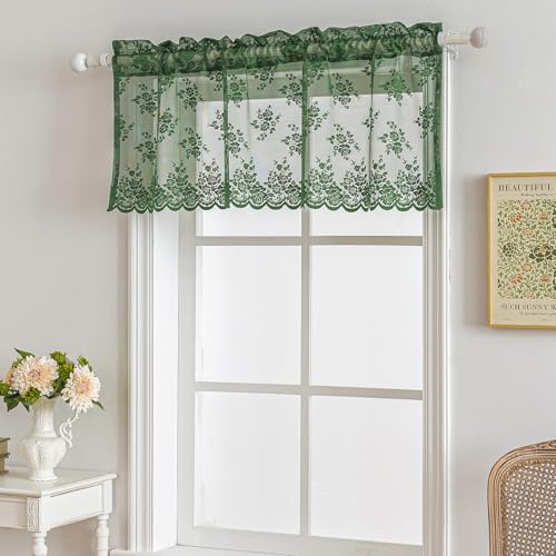 Kotile Emerald Green Sheer Valance for Kitchen Window W52xL18 Inch 1 Panel - color: Embrald Green