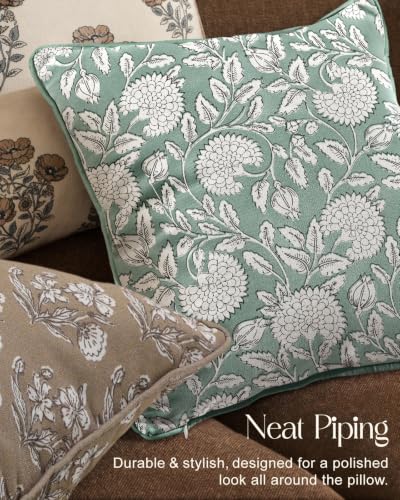 Vintage Throw Pillow Covers Set of 2, 18x18, Teal Blue Floral - color: Teal Blue Floral