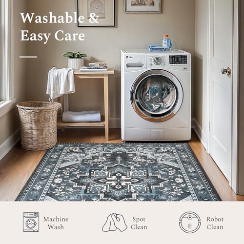 Rugflix 6x9 Area Rugs for Living Room, Washable Dark Navy Blue Large Rug - color: Dark Navy Blue, size: 6' x 9' (Rectangular)