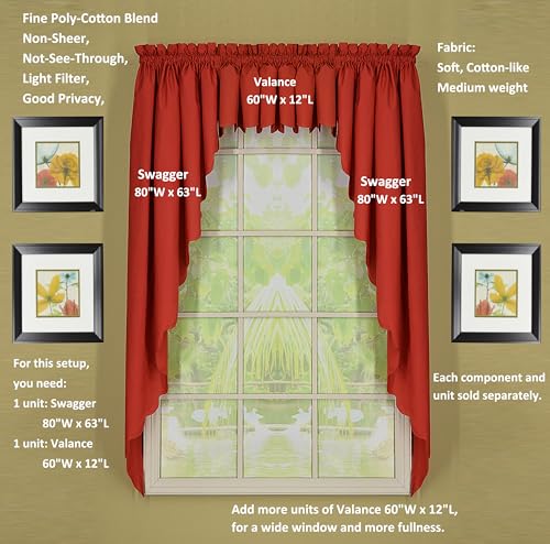 Today's Curtain, Orleans Scallop Curtain, Brick Red Valance, 60" W x 12" L, Brick Red - color: Brick Red, size: 60"W x 12"L (Pack of 1)