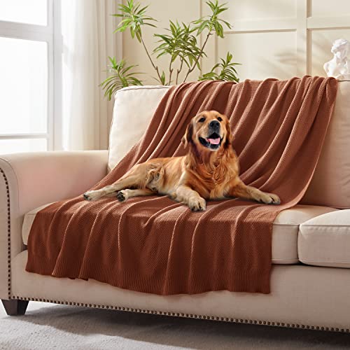 TREELY 100% Cotton Brown Knitted Throw Blanket 60"x80" - color: Brown, size: Twin(60" x 80")