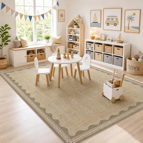 GarveeHome Scalloped Rug - color: Jute, size: 5' x 8' (Rectangular)