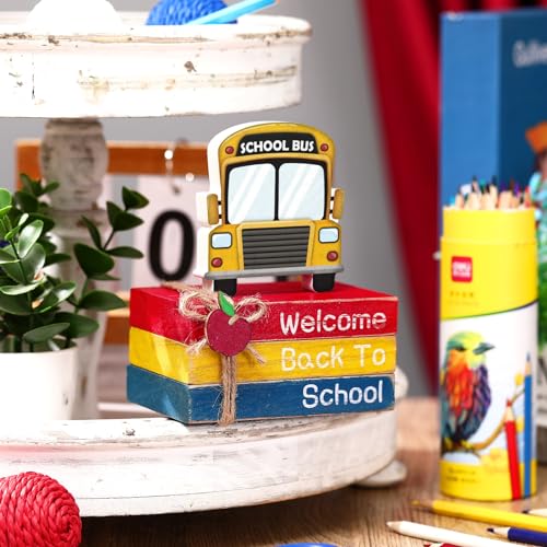 4 Pcs Back to School Table Decor, Wooden School Bus Book Signs - style: Bus
