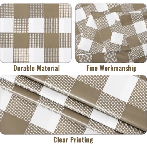 Kesfey Khaki Gingham Tablecloth Fall Brown Checkered Table Cover 3 Packs - color: Khaki and White