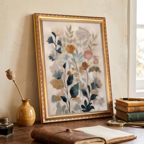 JBZDD Vintage Boho Floral Botanical Canvas Wall Art, Gold Framed 12x16 in - color: Abstract Flower, size: 16"L x 12"W