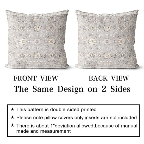 Snycler Boho Throw Pillow Covers Farmhouse Home Decor for Sofa Porch Patio Bed Room Outdoor,Set of 2,Bohemian Carpet Throw Pillows for Couch Decorative Pillow Cases,18x18inch,Grey - color: Floral-grey, size: 18" x 18" (Pack of 2)