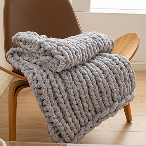 WESHIONGOO Chunky Knit Blanket Throw for Couch 40"×40" Light Grey - color: Light Grey, size: 40"x40"(Small Size Throw)