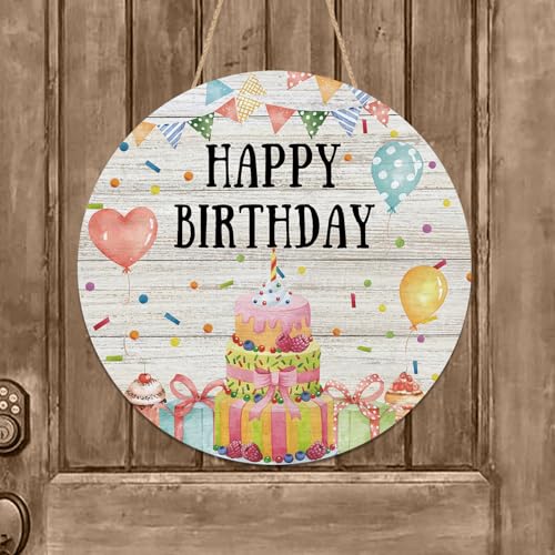 Happy Birthday Door Sign Wood Door Hanger for Outdoor Outside Porch Farmhouse Wooden Indoor Wall Hanging Decoration