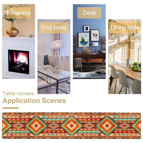 Aztec Southwest Table Runner,Ethnic Style Design Boho Geometric Pattern Printed Linen Table Runner for Home Kitchen Dining Table Decoration,13x36 Inch - color: Style-32, size: 13"W x 36"L (Pack of 1)