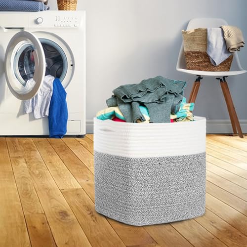 COMFY-HOMI 3PACK Cotton Rope Square Basket with Handles for Shelves|Dog Toy Bin and Storage|Baby Gift|Shoe Organizer|New 11" x 11" x 11" for Living Room - color: Grey, size: 3-11"x 11"x 11"