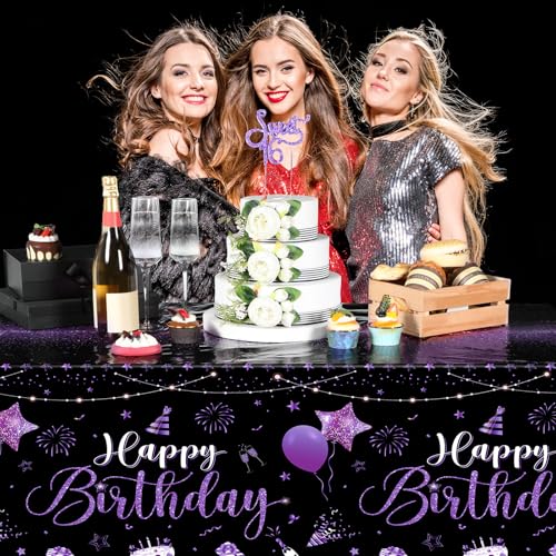 Tudomro 3 Pcs Plastic Happy Birthday Party Tablecloths,Black Purple - color: Black Purple