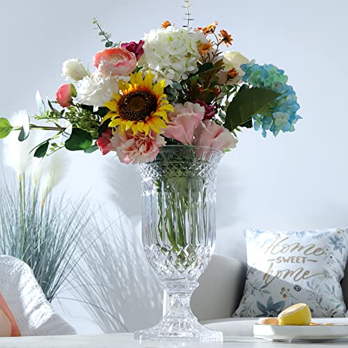 Joeyan 13" Glass Urn Vase,Tall Centerpiece with Ripple Diamond Pattern