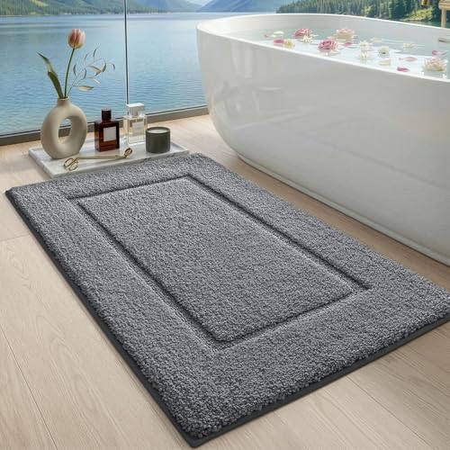 DEXI Bath Mat 43x24, Soft Absorbent Bathroom Rugs Non Slip, Grey - color: Grey, size: 43" X 24" (Rectangular)