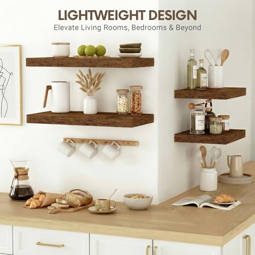 Vivelove 36" Floating Shelves 10 inch Deep, Set of 2, Rustic Brown - color: Rustic Brown, size: 35.4”wx10.2”dx1.5”h