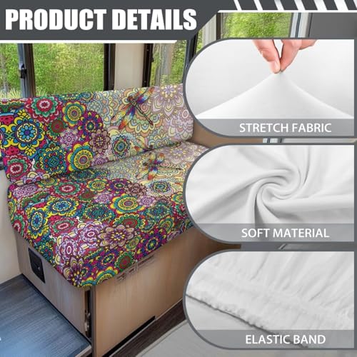 Bohon Mandala Dragonfly Print RV Dinette Cushion Covers 2 Pcs Comfortable Camper Cushion Slipcover Stretchable Loveseat Sofa Chair Cover Furniture Protector for RV Camper Car Bench - color: Bohon Mandala Dragonfly