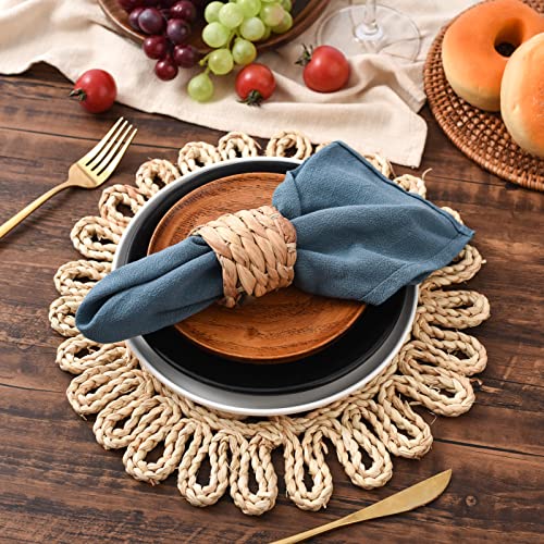 IcosaMro 13 Inch Boho Round Woven Placemats Set of 6 Natural Place Mats - color: Style a -13 Inch, Pack of 6