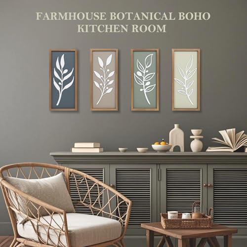3D Tree Leaf Wooden Framed Boho Wall Art (Set of 4) - color: Multi Colors, size: 7"X16"