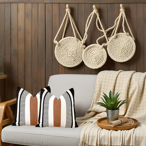 Decorative Striped Throw Pillow Cover 16x16 Black White & Brown - color: Black, size: 16" x 16" (Pack of 2)