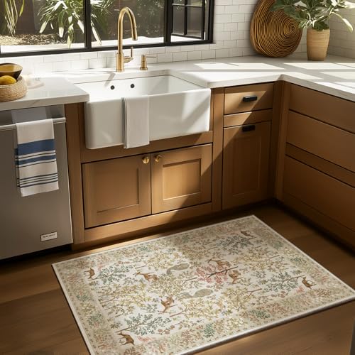 Machine Washable Small Rugs for Entryway: 2x3 Throw Kitchen Rug Door Mat Indoor Entrance Non-Slip Low Pile Soft Area Rugs for Entrance Front Door Indoor Entry Bedroom Kids Room - color: Animal-cream Brown, size: 2' x 3' (Rectangular)