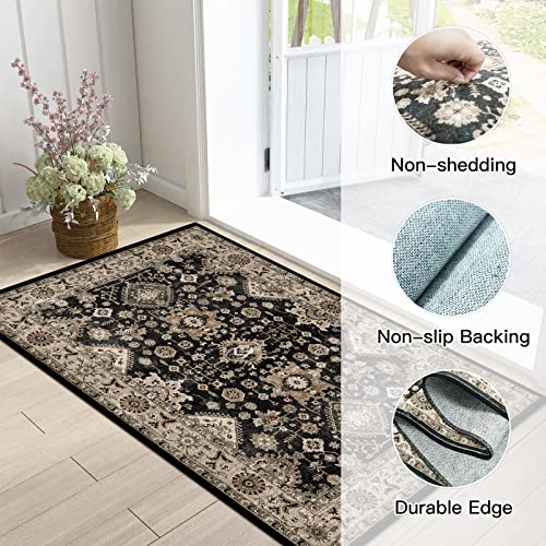 Washable Runner Rug 2x3: Entryway Rug Door Mat Non Slip Runner Rug Low Pile - color: Black, size: 2' x 3' (Rectangular)