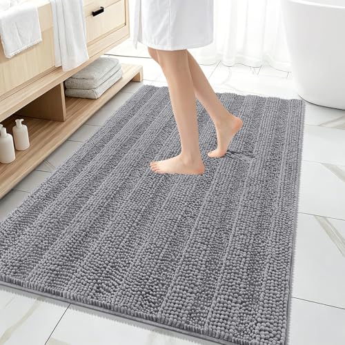 OLANLY Thick Large Bathroom Rugs 59x35, Soft Chenille Bath Rugs, Grey - color: Grey, size: 59" X 35"
