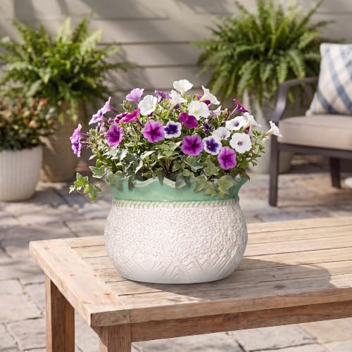 10 Inch Planter, Ceramic Indoor Plant Pots, White-Green - color: White-green, size: 10 Inch