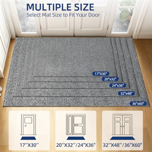 Mordem Dirt Trapper Door Mat 17"x30" Non Slip Washable Indoor Door Mats Grey Absorbent Dirt Resistant Doormat Low-Profile Indoor Floor Mat for Entryway - color: Grey, size: 17"x30"