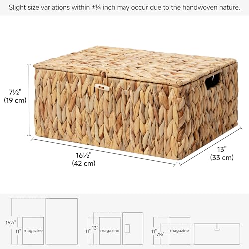 StorageWorks Wicker Basket with Lid, Storage Baskets with Lids, Hyacinth - color: Natural(Water Hyacinth), size: 16½"L × 13"W × 7½"H