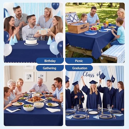 NatNarr 3 Pcs Navy Blue Plastic Tablecloths, Scalloped Blue Table Cloth - color: Navy Blue, size: 3 Pack