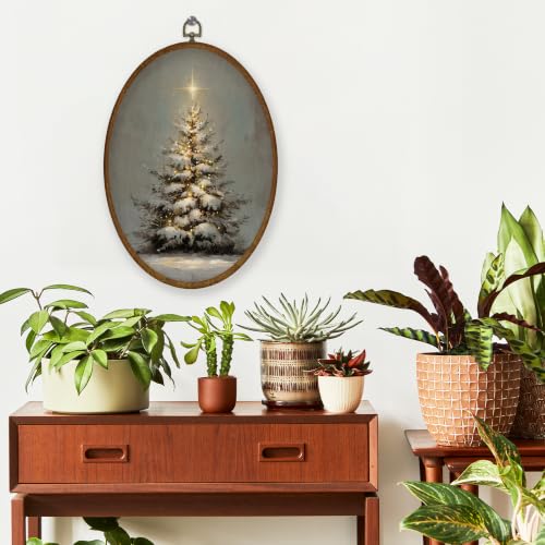 WULQYING Vintage Christmas Pine Tree Oval Wall Art Home Decor 8.6x11.4 - color: Color01