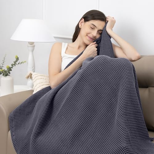 100% Cotton Waffle Weave Throw Blanket, Grey, 50"x60"inch - color: Grey, size: Throw (50" x 60")