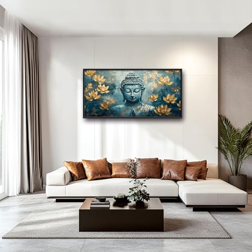 Buddha Large Wall Art Framed Wall Decor for Living Room Buddhist Lotus Pictures Oversized Canvas Print Painting Modern Extra Large Artwork for Bedroom Office 60"x30" - color: Buddha, size: 60"L x 30"W