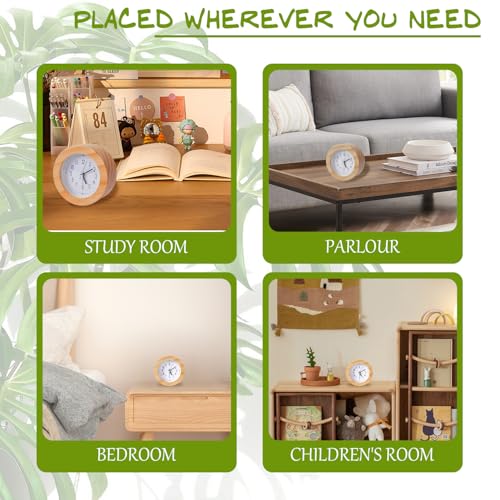 Wooden Analog Alarm Clock Silent Non-Ticking Desk Clock Battery Operated Table Clock with Nightlight for Bedroom,Children's Room, Living Room,Natural(4Inch) - color: Natural Wood